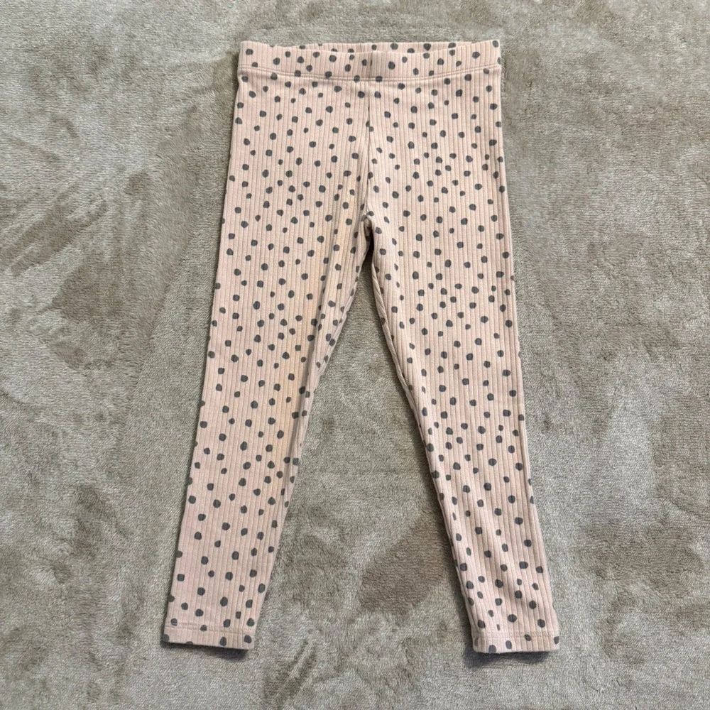 Next Girls 3pc Ribbed Panda Set Pink Top Striped Polka Dot Leggings 4-5Y NWT